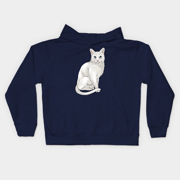 Cute White Cat with Blue Eyes Kids Hoodie by Shirin Illustration